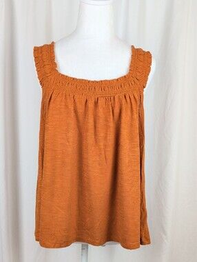 By Anthropologie Rust Orange Smocked Square Neck Tank Top Medium